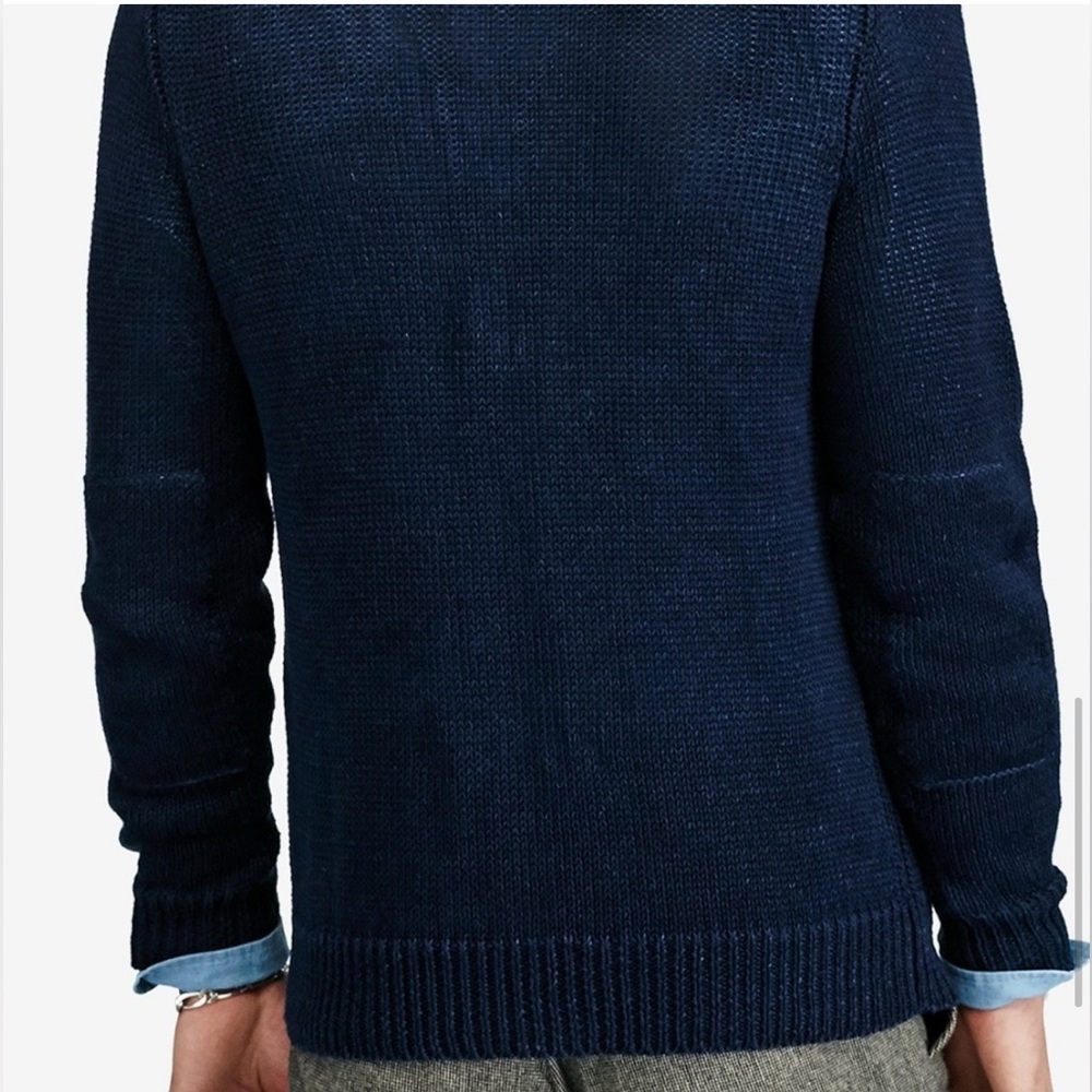 POLO RALPH LAUREN LINEN CARDIGAN SWEATER NAVY BLUE S OPEN CHUNKY KNIT V-NECK - Picture 3 of 14